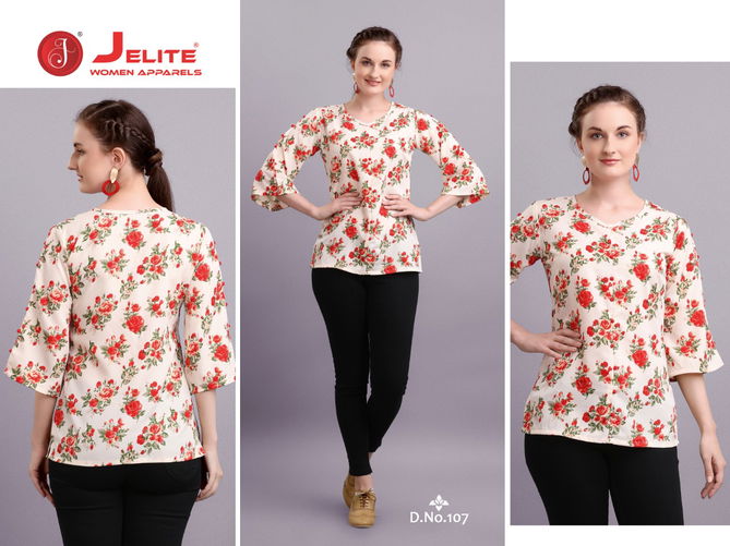 Jelite Tulip 1 Stylish Western Regular Wear Polyester crepe Ladies Top Collection